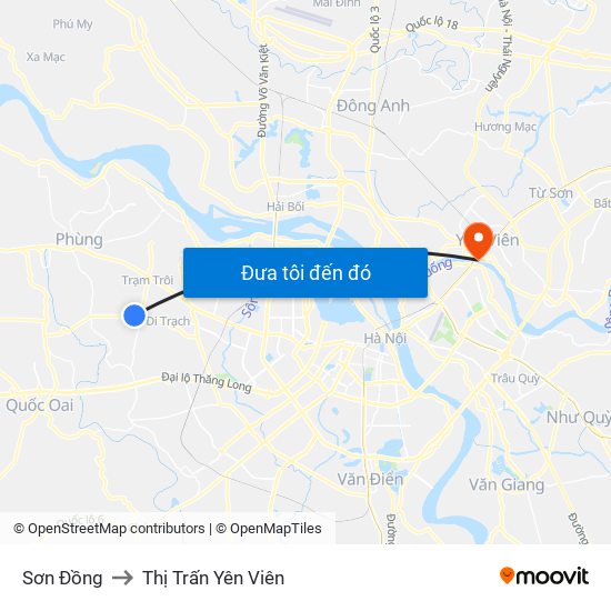 Sơn Đồng to Thị Trấn Yên Viên map