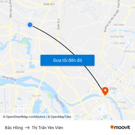 Bắc Hồng to Thị Trấn Yên Viên map