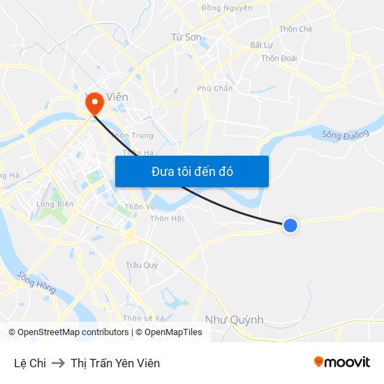 Lệ Chi to Thị Trấn Yên Viên map