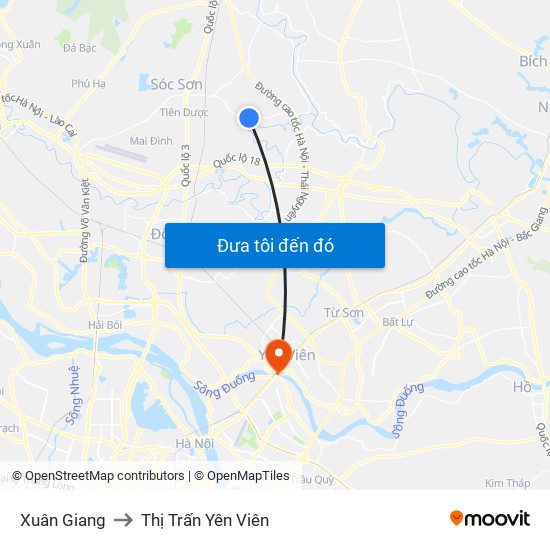 Xuân Giang to Thị Trấn Yên Viên map