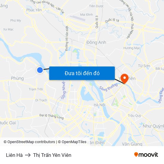 Liên Hà to Thị Trấn Yên Viên map