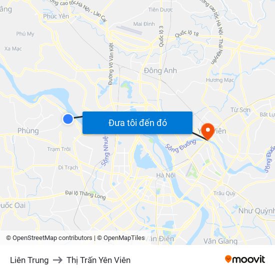 Liên Trung to Thị Trấn Yên Viên map