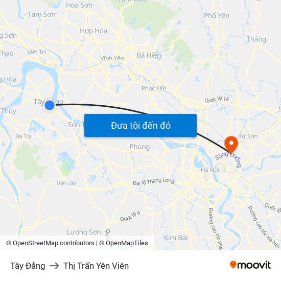 Tây Đằng to Thị Trấn Yên Viên map