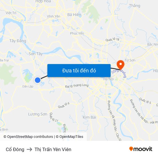 Cổ Đông to Thị Trấn Yên Viên map