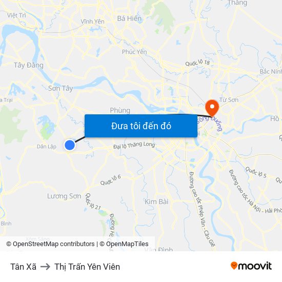 Tân Xã to Thị Trấn Yên Viên map