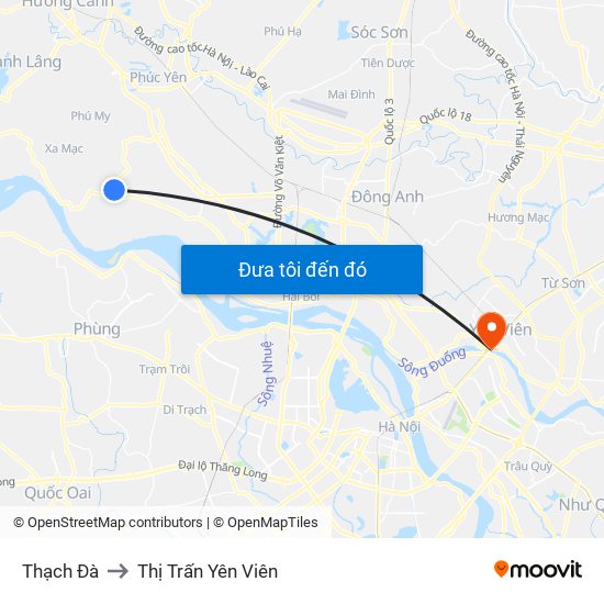 Thạch Đà to Thị Trấn Yên Viên map