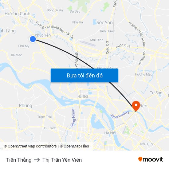 Tiến Thắng to Thị Trấn Yên Viên map