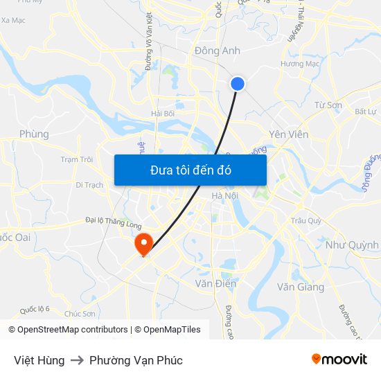 Việt Hùng to Phường Vạn Phúc map