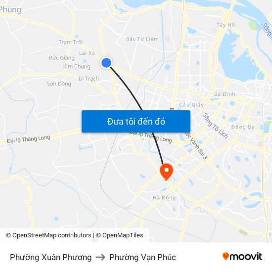 Phường Xuân Phương to Phường Vạn Phúc map