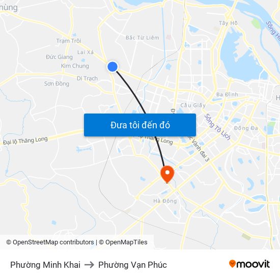 Phường Minh Khai to Phường Vạn Phúc map