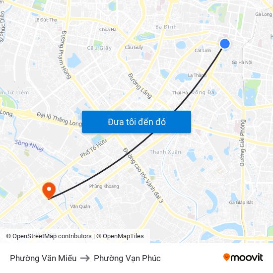 Phường Văn Miếu to Phường Vạn Phúc map