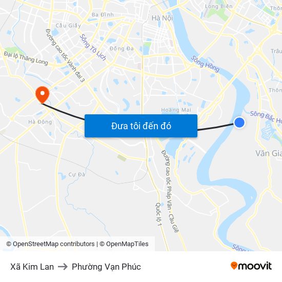 Xã Kim Lan to Phường Vạn Phúc map