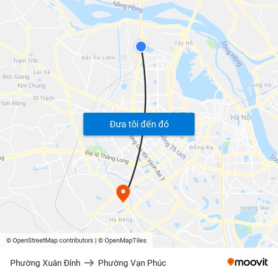 Phường Xuân Đỉnh to Phường Vạn Phúc map