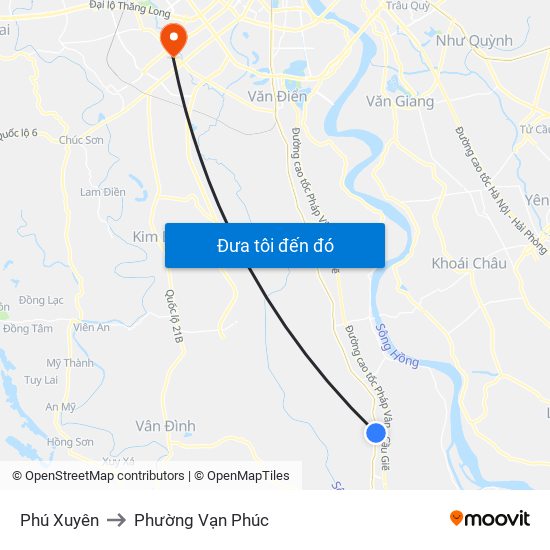 Phú Xuyên to Phường Vạn Phúc map