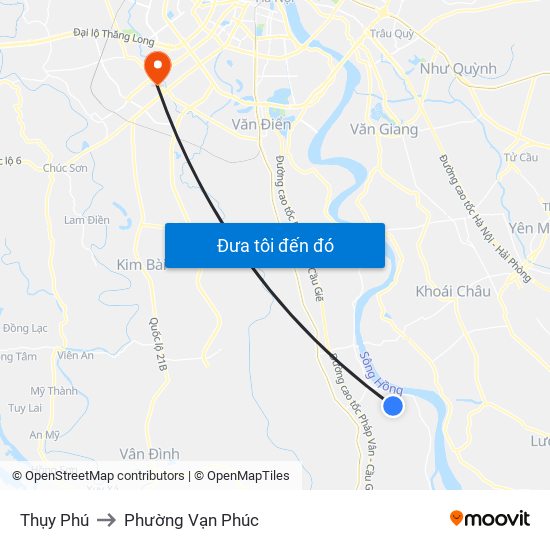 Thụy Phú to Phường Vạn Phúc map