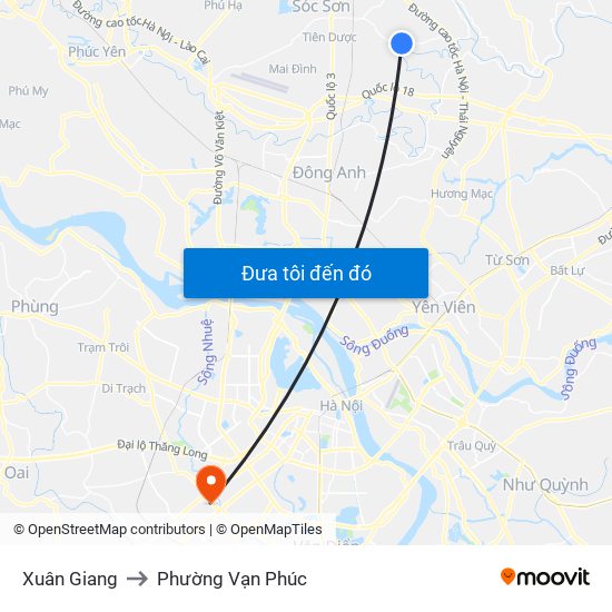 Xuân Giang to Phường Vạn Phúc map