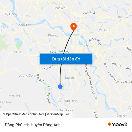 Đồng Phú to Huyện Đông Anh map