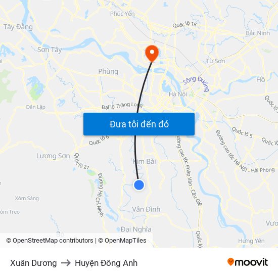 Xuân Dương to Huyện Đông Anh map