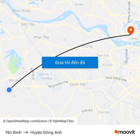 Yên Bình to Huyện Đông Anh map