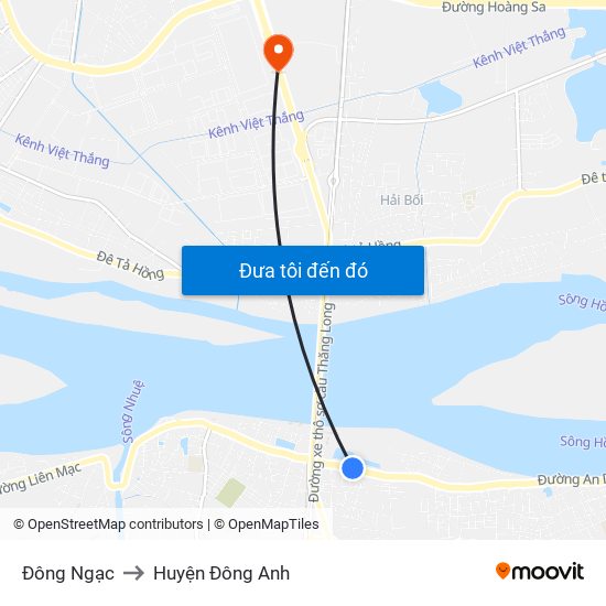 Đông Ngạc to Huyện Đông Anh map