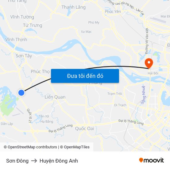 Sơn Đông to Huyện Đông Anh map