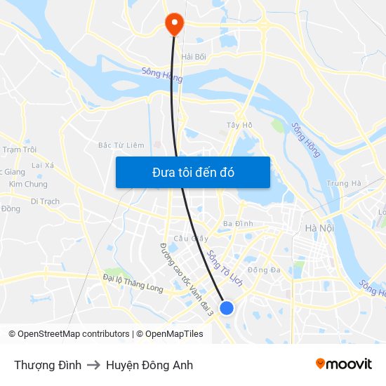 Thượng Đình to Huyện Đông Anh map