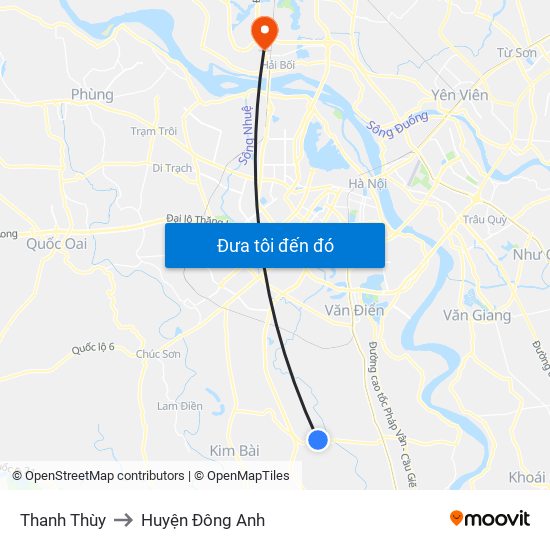 Thanh Thùy to Huyện Đông Anh map