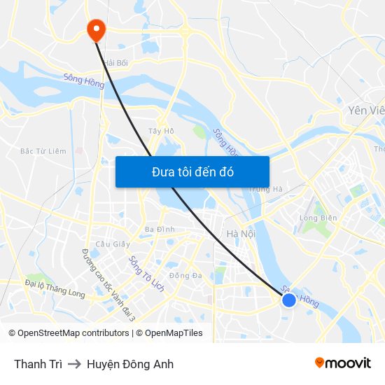 Thanh Trì to Huyện Đông Anh map