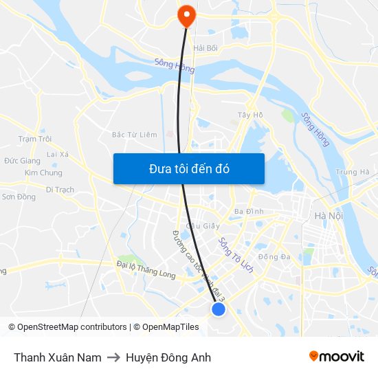 Thanh Xuân Nam to Huyện Đông Anh map