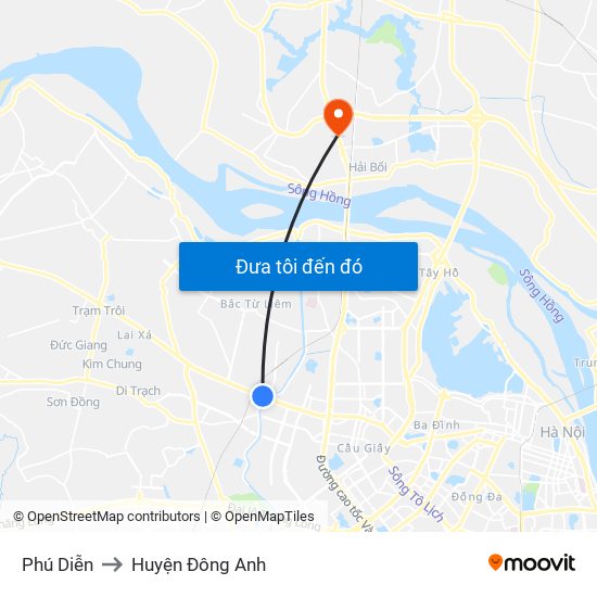 Phú Diễn to Huyện Đông Anh map