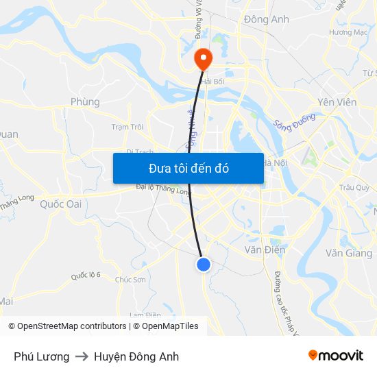 Phú Lương to Huyện Đông Anh map