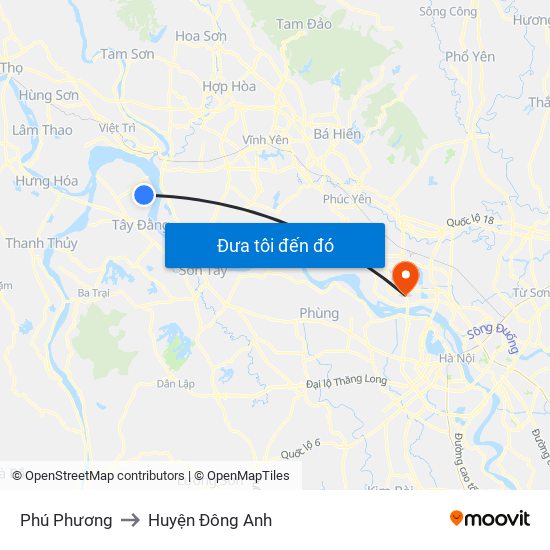 Phú Phương to Huyện Đông Anh map