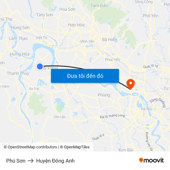 Phú Sơn to Huyện Đông Anh map