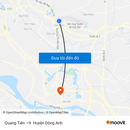Quang Tiến to Huyện Đông Anh map