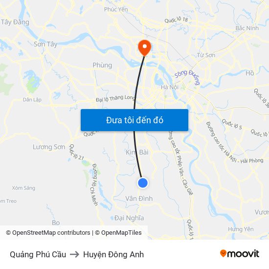 Quảng Phú Cầu to Huyện Đông Anh map