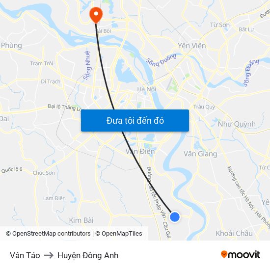 Vân Tảo to Huyện Đông Anh map