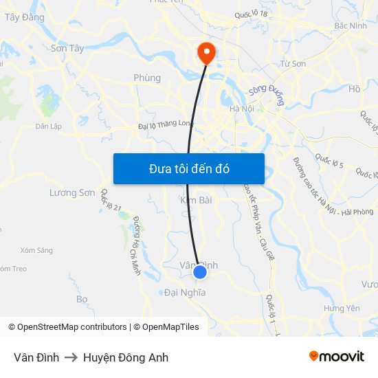 Vân Đình to Huyện Đông Anh map