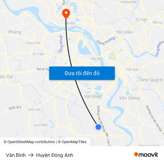 Văn Bình to Huyện Đông Anh map