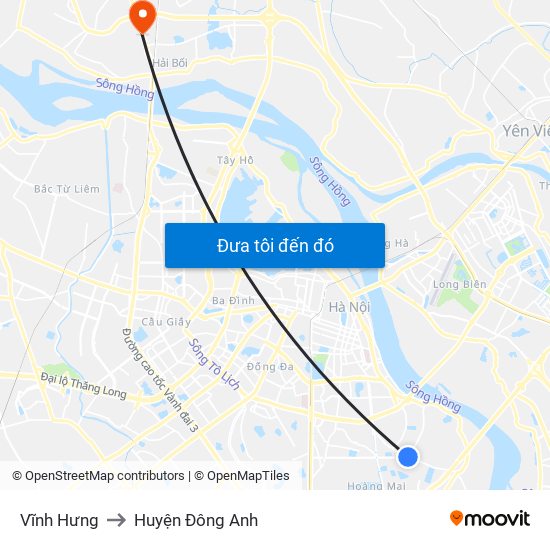 Vĩnh Hưng to Huyện Đông Anh map