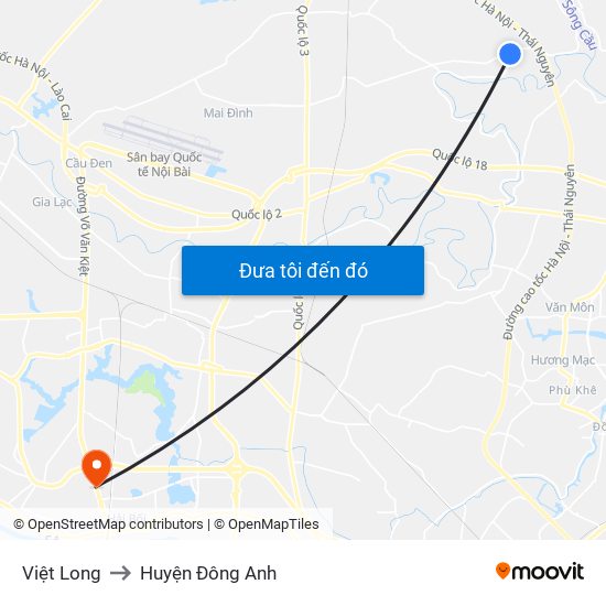 Việt Long to Huyện Đông Anh map