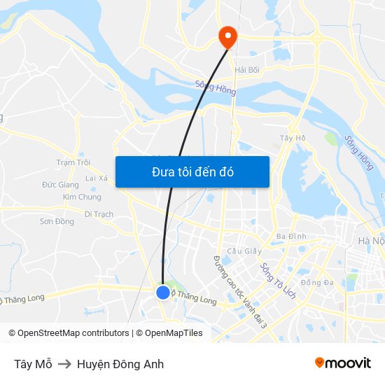 Tây Mỗ to Huyện Đông Anh map