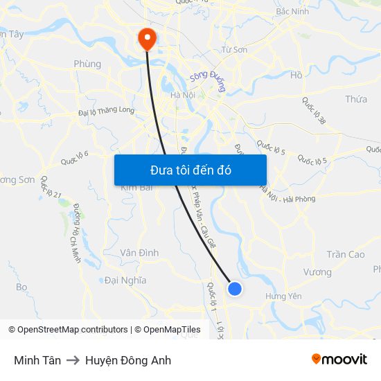 Minh Tân to Huyện Đông Anh map