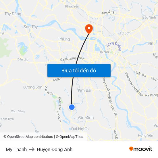 Mỹ Thành to Huyện Đông Anh map