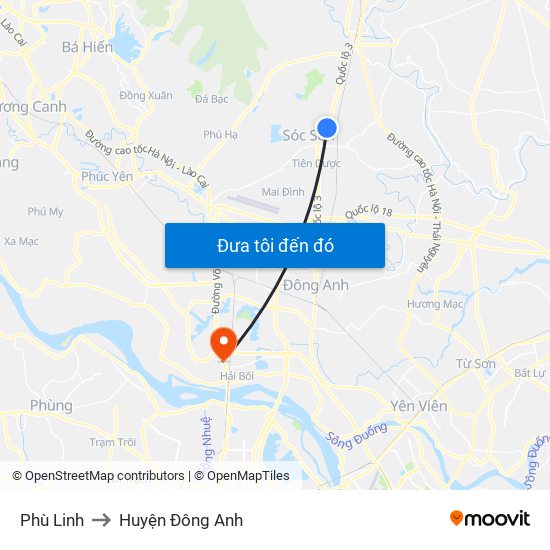 Phù Linh to Huyện Đông Anh map
