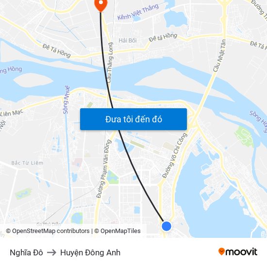 Nghĩa Đô to Huyện Đông Anh map