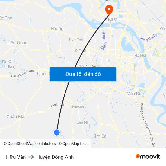 Hữu Văn to Huyện Đông Anh map