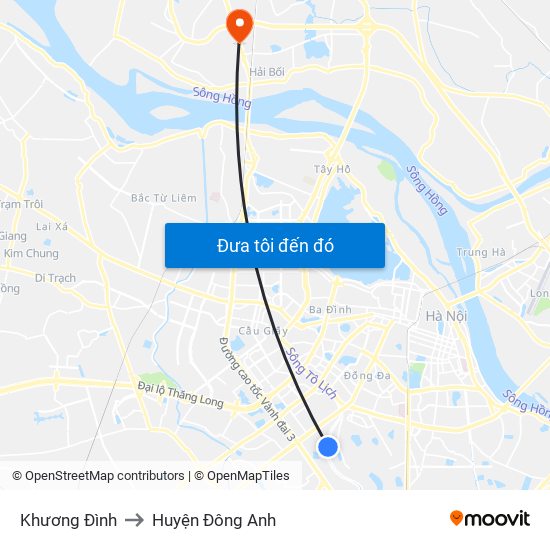 Khương Đình to Huyện Đông Anh map