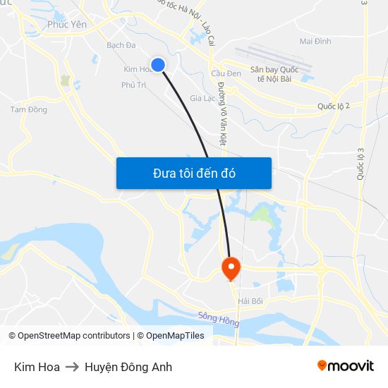 Kim Hoa to Huyện Đông Anh map