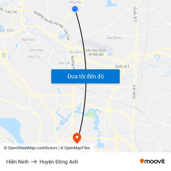 Hiền Ninh to Huyện Đông Anh map