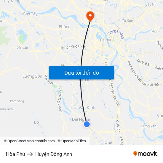 Hòa Phú to Huyện Đông Anh map